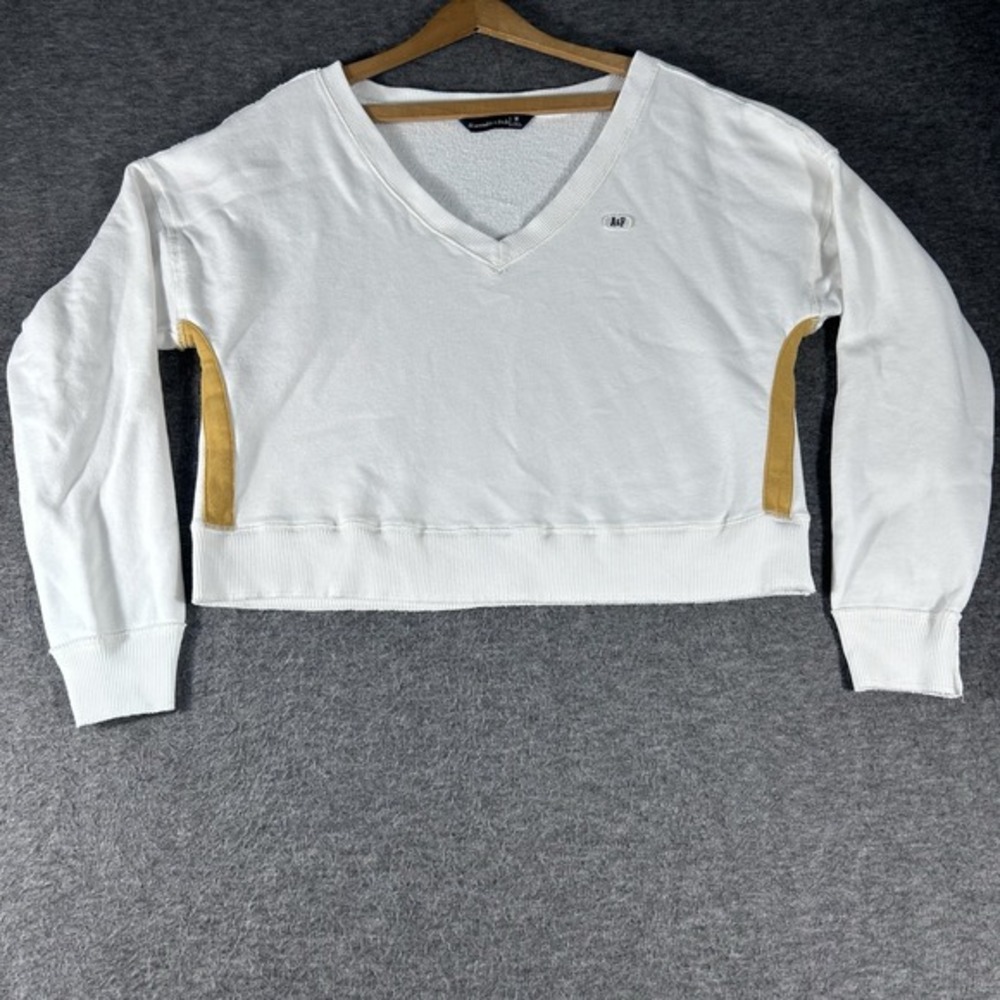 Abercrombie‎ & Fitch Sweatshirt Womens Cropped Boxy Fit Size M V-Neck Preppy Y2K